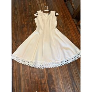 Donna Ricco White Fit & Flare‎ Dress Sleeveless Eyelet Hem Party Dress 6